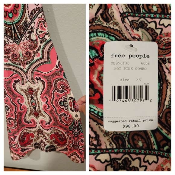 Free People Harper Pink Paisley Pull On Flare Pants - Picture 2 of 3